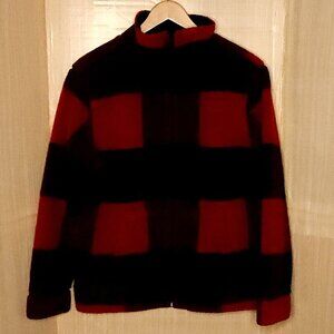 Express Womens Black Red Buffalo Check Fleece Full Zip Jacket Large